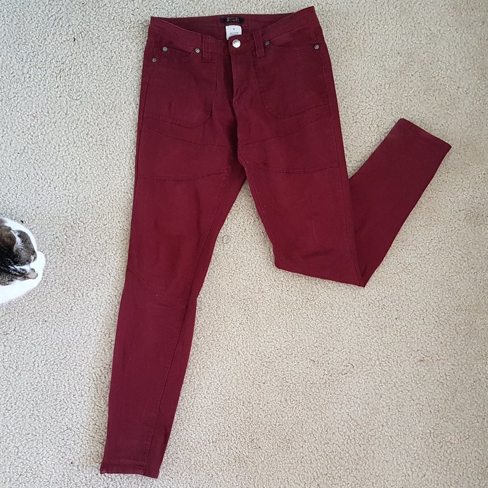 Red Skinny Jeans with Zippered Cuffs